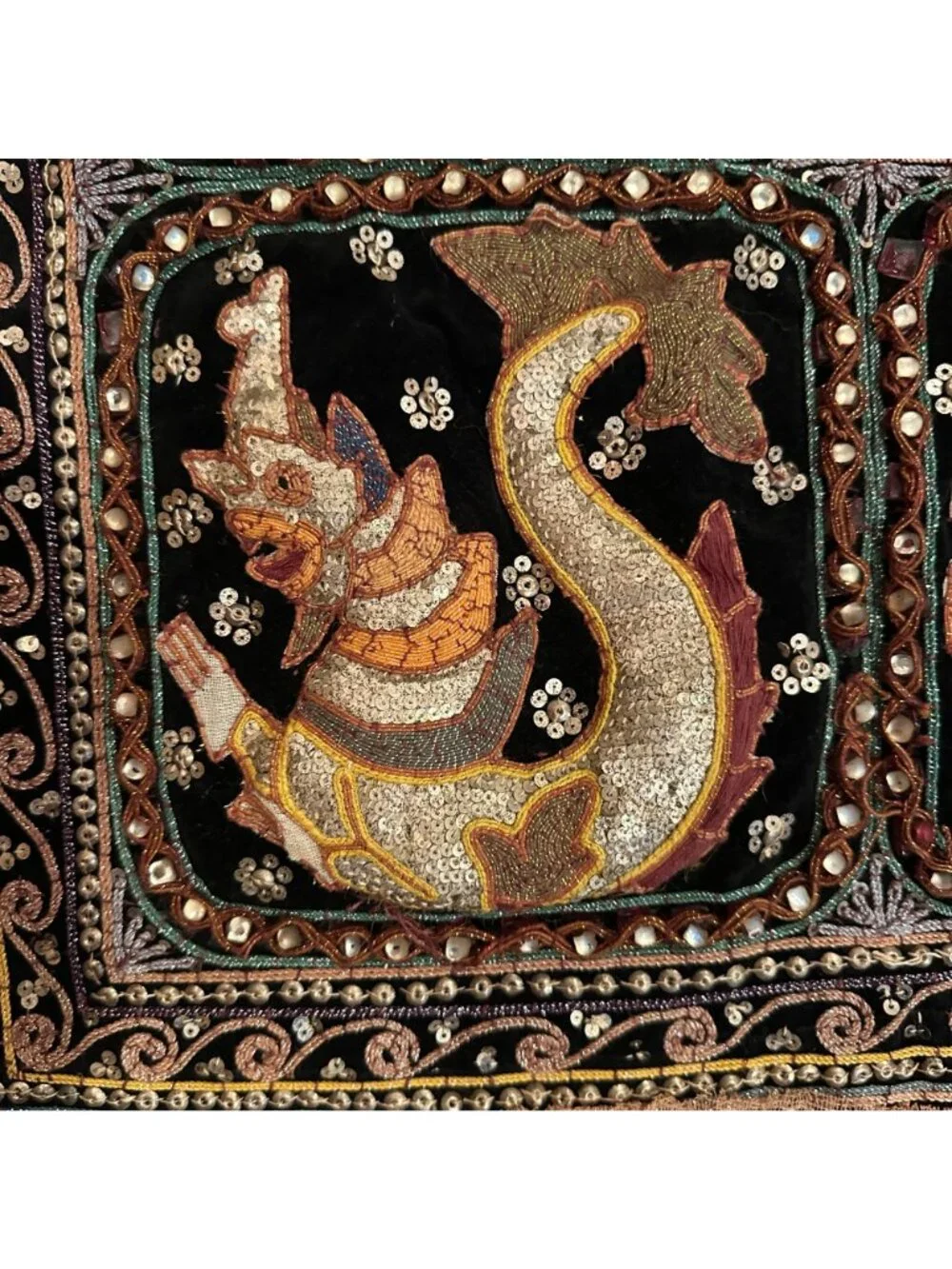 Indian Thai Zodiac Tapestry Vintage Zodiac Wall Decor Sequin Hand Embroidered
